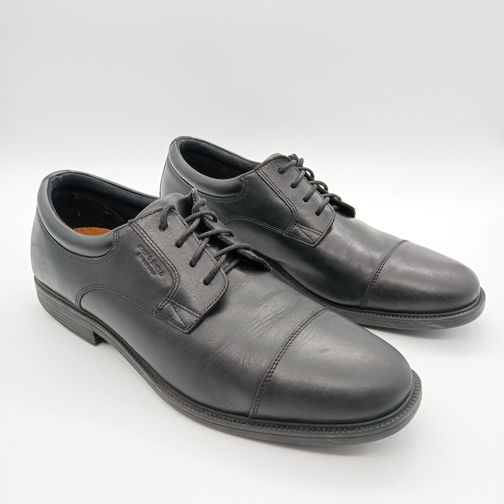 Rockport Black Leather Cap Toe Oxfords Mens Size 11 Hydro-Shield Waterproof‎